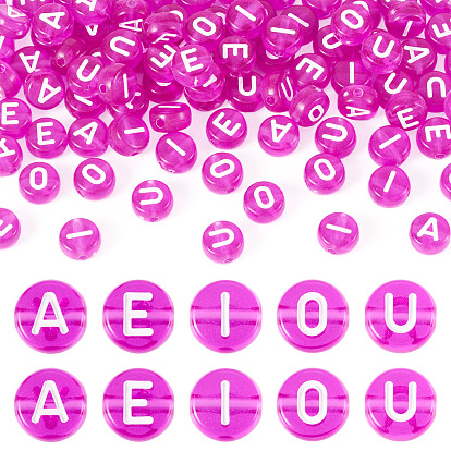 100 шт 5 стили прозрачные акриловые бусины, плоский круглый с буквой aeiou