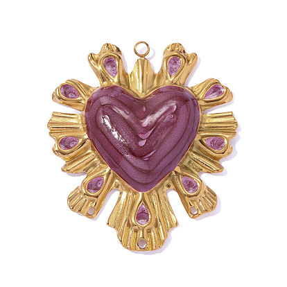 День святого Валентина 304 эмалевые подвески из нержавеющей стали, чары священного сердца, ионное покрытие (ip), зеркальная полировка, реальный 18 k позолоченный