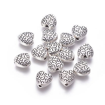 Tibetan Style Alloy Beads, Cadmium Free & Lead Free, Heart, 9x9x4mm, Hole: 1.5mm