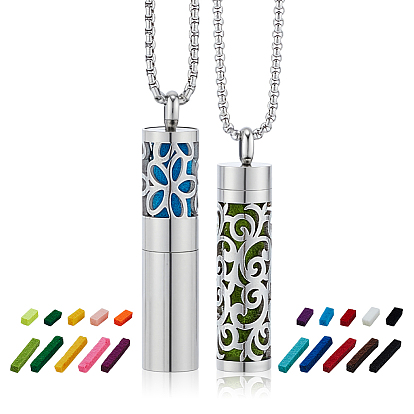2 шт. 2 стили ожерелья из нержавеющей стали в виде флаконов духов, ожерелья с подвесками в виде полых колонн-диффузоров, со сменными парфюмерными подушечками 10 шт., цвет нержавеющей стали