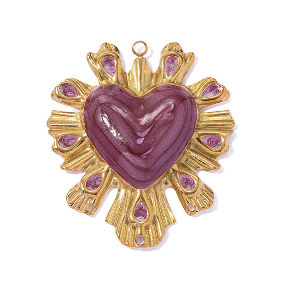 День святого Валентина 304 эмалевые подвески из нержавеющей стали, чары священного сердца, ионное покрытие (ip), зеркальная полировка, реальный 18 k позолоченный