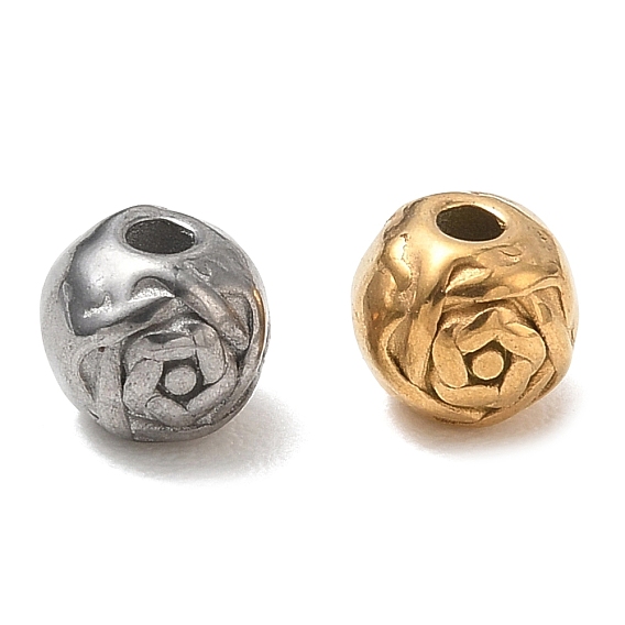 304 Stainless Steel Beads, Round with Flower