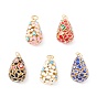 Rack Plating Brass Enamel Pendants, Long-Lasting Plated, Real 18K Gold Plated, Cadmium Free & Nickel Free & Lead Free, Teardrop with Evil Eye