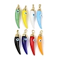 Handmade Evil Eye Lampwork Pendants, with Rack Plating Light Gold Tone Brass Findings, Long-Lasting Plated, Lead Free & Cadmium Free, Horn Charm