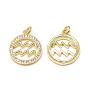 DIY Brass Micro Pave Cubic Zirconia Pendants, Flat Round with Constellation/Zodiac Sign