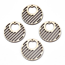 Подвески из неокрашенного натурального дерева тополя, полые плоские круглые прелести