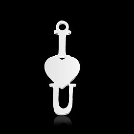 201 Stainless Steel Pendants, Heart with Letter.I & U
