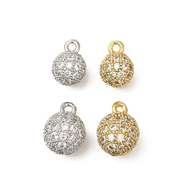 Rack Plating Brass Micro Pave Cubic Zirconia Charms, Long-Lasting Plated, Lead Free & Cadmium Free, Round