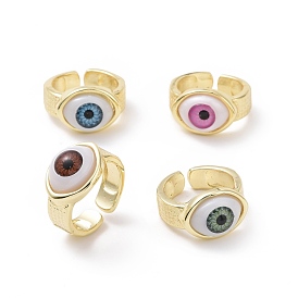 Resin Horse Eye Open Cuff Ring, Real 18K Gold Plated Brass Jewelry for Women, Cadmium Free & Lead Free