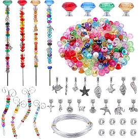 DIY Jewelry Making Findings Kits, including 304 Stainless Steel Screw & Nut, Glass & Aluminium Alloy Cabinet Handles, Aluminum Wire, Alloy Dangle Charms, Acrylic Beads, Plastic Beads, Resin Beads