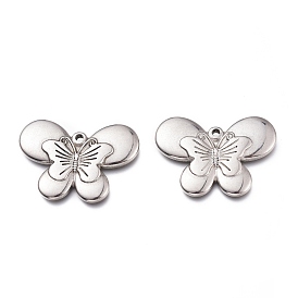 304 Stainless Steel Pendants, Butterfly with Butterfly