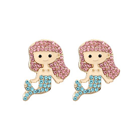 Sparkling Mermaid Earrings with Unique Oil Drop and Diamond Design - Abstract Cartoon Character Shape for Versatile Fashion Accessory