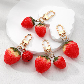 Personality sweet and cute simulation strawberry pendant resin fruit bell pendant key chain jewelry