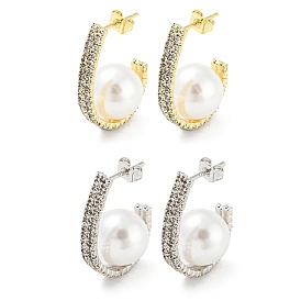 Brass Stud Earrings with ABS Imitation Pearl Beaded, Half Hoop Earrings