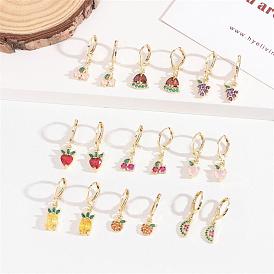 Tropical Fruit Earrings with Copper Plating, Gold Inlay and Colorful Zirconia Stones