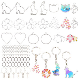 DIY Keychain Making Kits, including Alloy Open Back Bezel Pendants, 304 Stainless Steel Jump Ring, Iron Split Key Rings & Chains