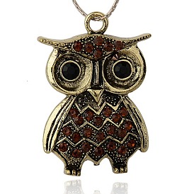 Le style tibétain alliage strass oiseaux grands pendentifs, chouette pour Halloween, 61x42x6mm, Trou: 5mm