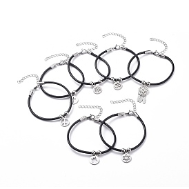 Pulseras con dijes unisex, con cordón de cuero de vaca y 304 hallazgos de acero inoxidable
