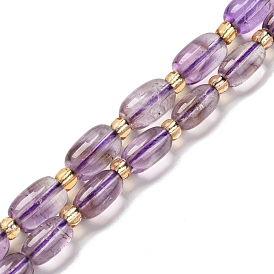 Natural Amethyst Beads Strands, Barrel, with Seed Beads