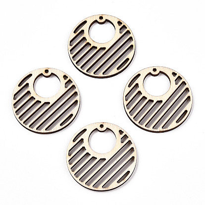 Подвески из неокрашенного натурального дерева тополя, полые плоские круглые прелести