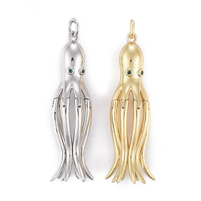 Латунные микро проложить кубического циркония подвески, с прыжковых колец, долговечный, осьминог, зелёные