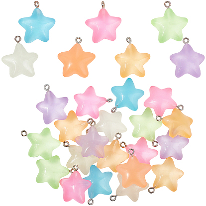 42шт 7 цвета подвески из светящейся прозрачной смолы, звезды прелести, светится в темноте, из нержавеющей стали с цветным покрытием 304 петли из нержавеющей стали