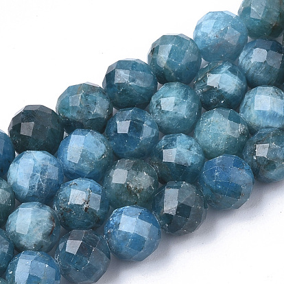 Natural Apatite Beads Strands, Faceted, Round