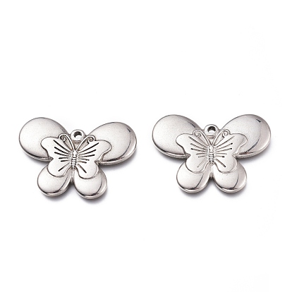 304 Stainless Steel Pendants, Butterfly with Butterfly