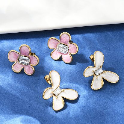 304 из нержавеющей стали серьги, горный хрусталь и эмали, реальный 18 k позолоченный