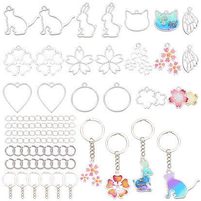 DIY Keychain Making Kits, including Alloy Open Back Bezel Pendants, 304 Stainless Steel Jump Ring, Iron Split Key Rings & Chains