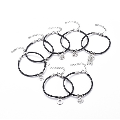 Pulseras con dijes unisex, con cordón de cuero de vaca y 304 hallazgos de acero inoxidable