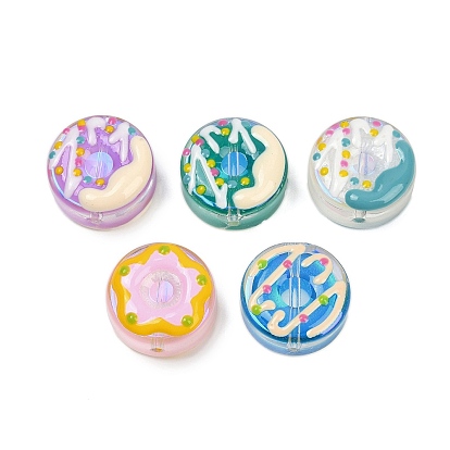 УФ-покрытие прозрачных стеклянных бусин, радужный, плоско-круглые, с эмалью