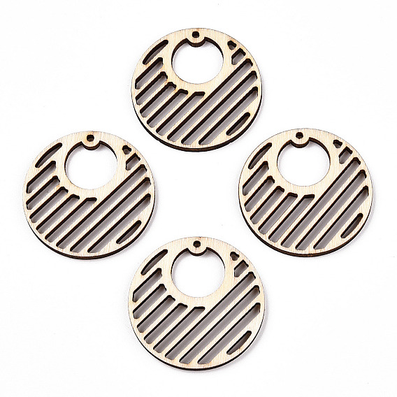 Подвески из неокрашенного натурального дерева тополя, полые плоские круглые прелести