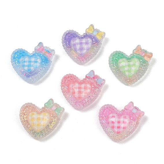 Кабошоны из непрозрачной смолы в форме сердца, с бантом, два тона