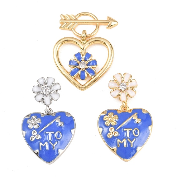 Латунные микропаве прозрачные подвески с фианитом, с эмалью, сердце прелести