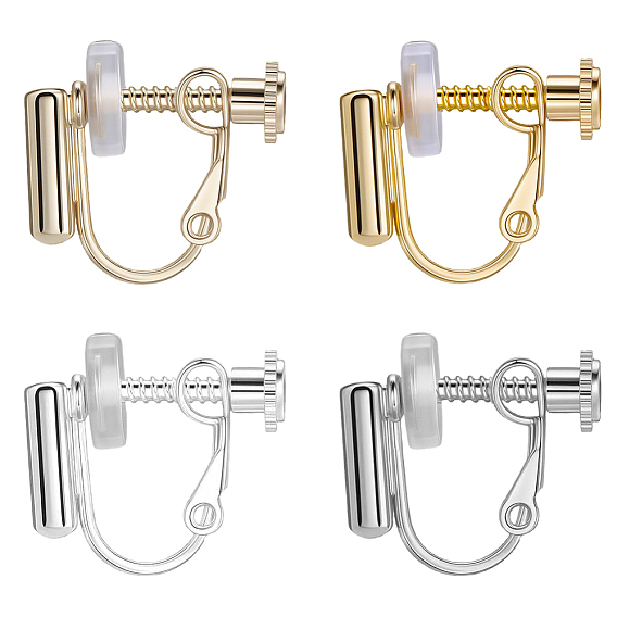 16 шт. 4 стили стойка покрытие латунь клипсы конвертеры фурнитура, для не проколотых ушей, 20Силиконовый зажим на подушечках сережек