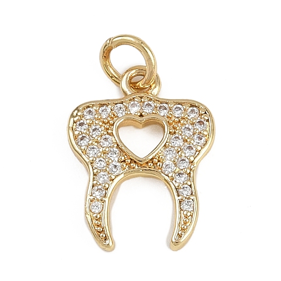 Латунные микро проложить кубического циркония бусы, зубы с сердцем, без кадмия и без свинца, реальный 18 k позолоченный, с целью перехода в кольце