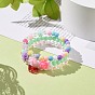 3Pcs 3 Style Acrylic Flower & Imitation Pearl Beaded Stretch Bracelets Set, Glass Butterfly Charms Stackable Bracelets for Kids