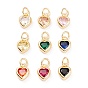 Brass inlaid Cubic Zirconia Pendants, with Jump Ring, Long-Lasting Plated, Heart, Real 18K Gold Plated