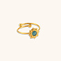 Adjustable Natural Stone Sun Ring with 18K Plated Stainless Steel and Cat Eye Gemstone for Women