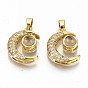 Brass Micro Pave Clear Cubic Zirconia Pendants, with Glass, Nickel Free, Moon
