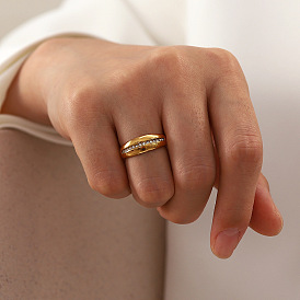 18K Gold Stainless Steel Inlaid White Diamond Women's Versatile Ring
