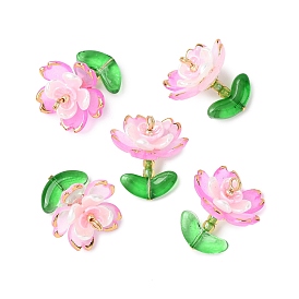 Прозрачные акриловые подвески, со стеклянными бисеринами, цветок, золотой металл обвитыми