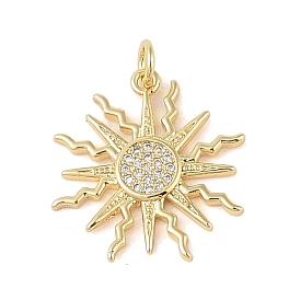 Pendentifs en laiton zircon cubique transparent, avec anneau de saut, plaqué longue durée, soleil