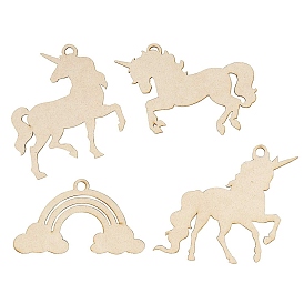 Unicorn & Rainbow Unfinished Wooden Pendant Ornaments, for Party Gift Home Decoration