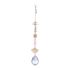 Iron Flower & Leaf AB Color Chandelier Decor Hanging Prism Ornaments, for Home Window Lighting Decoration