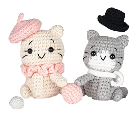 DIY Cat Knitting Kits for Beginners, Including Crochet Hook & Needle & Yarn, Stuffing, Instructions, Stitch Marker