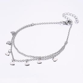 304 Stainless Steel Anklets, Heart, with 316 Surgical Stainless Steel Chains