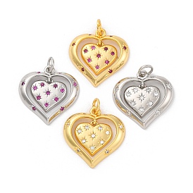 Brass Micro Pave Cubic Zirconia Pendants, Long-Lasting Plated, Lead Free & Cadmium Free, Heart