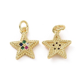 Brass Micro Pave Cubic Zirconia Charms, with Jump Ring, Star Charm